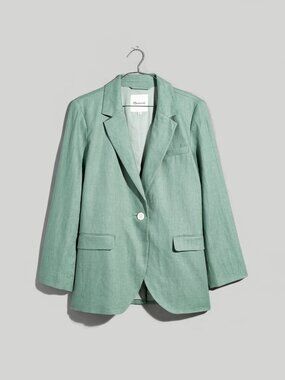 Madewell Linen Blazer, Size M Green Trellis Larsen 1 Button Jacket, Retail $158